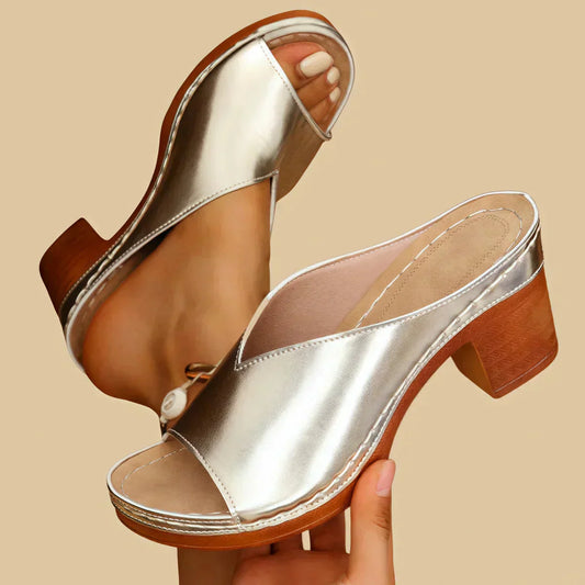 Dames Open Teen Blokhak Instap Sandalen