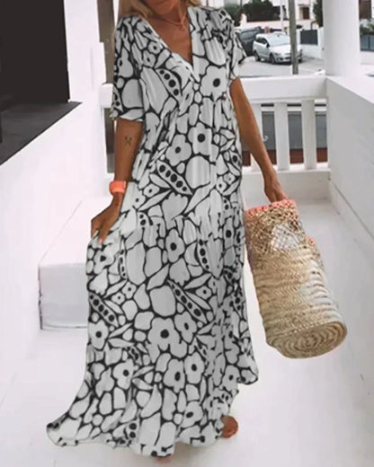 Dames Abstracte Print Maxi Jurk met V Hals