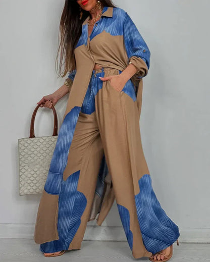 Dames Twee Delige Set Wijde Pijpen en Blouse
