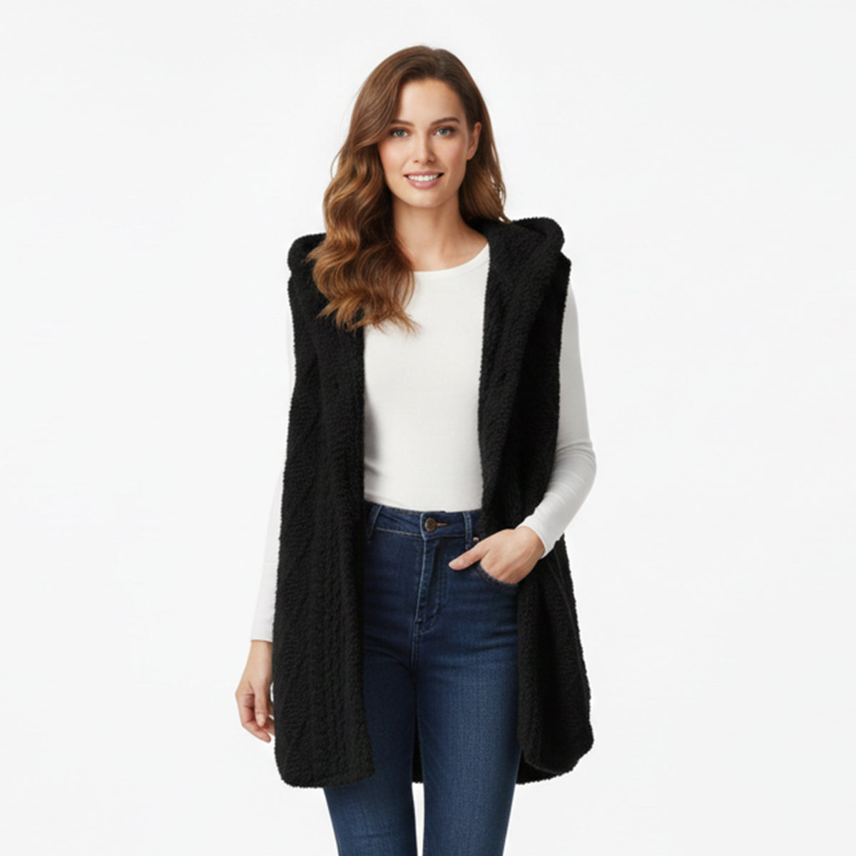 Dames Gebreid Vest met Capuchon Relaxed Fit
