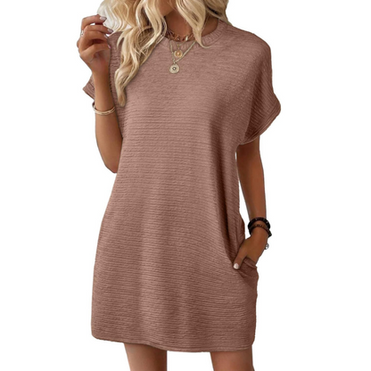 Dames Minimalistische Mini Jurk met Ronde Hals