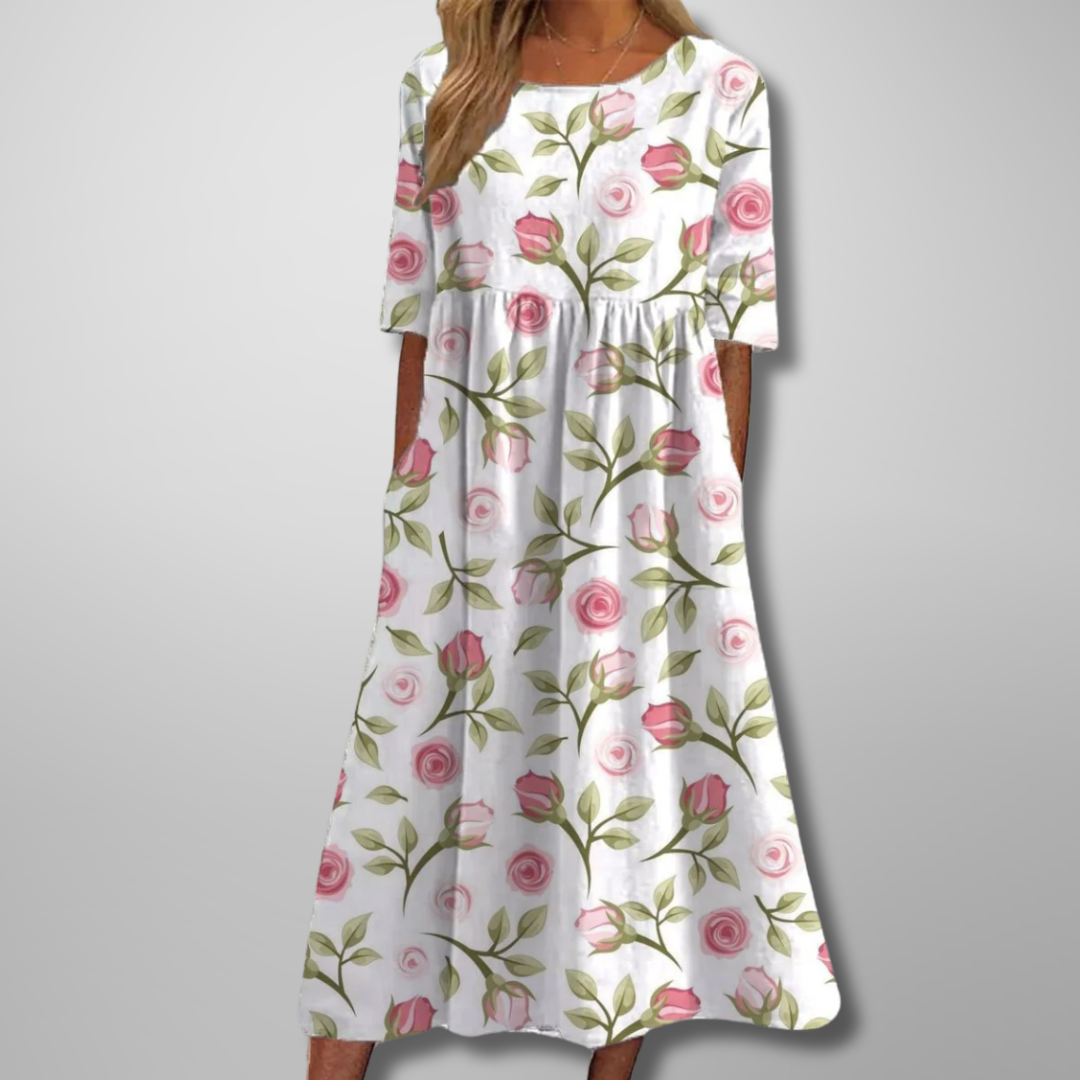 Dames Ontspannen Midi Jurk met Bloemenprint