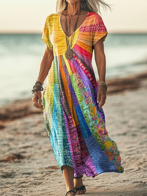 Dames Bohemian Midi Jurk Zonprint