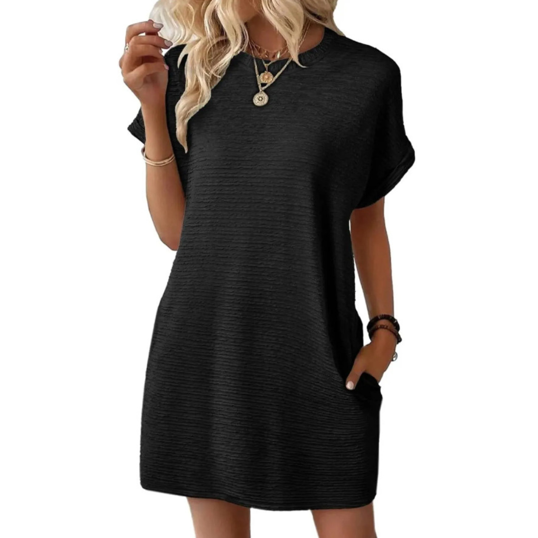 Dames Minimalistische Mini Jurk met Ronde Hals