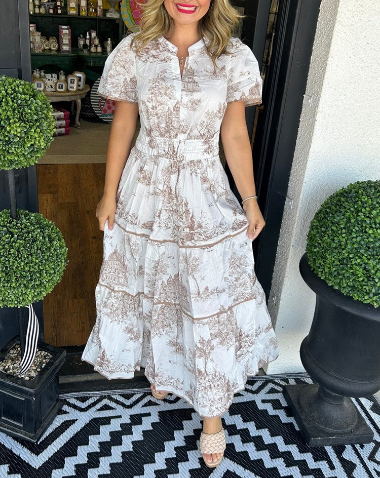 Dames Klassieke Toile Maxi Jurk