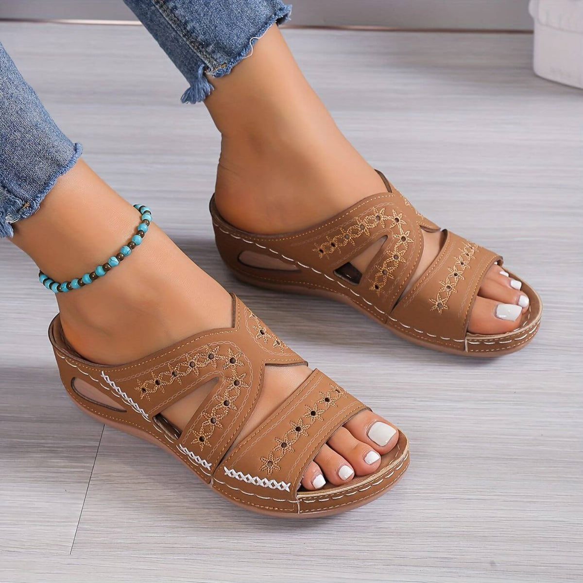 Dames Instap Sandalen met Uitgesneden Zijkanten