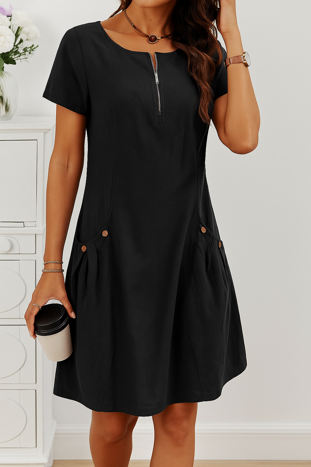 Dames Zomer Midi Jurk met Knopen