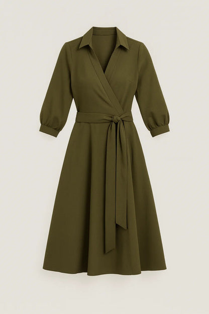 Dames Wikkel Midi Jurk met Riem