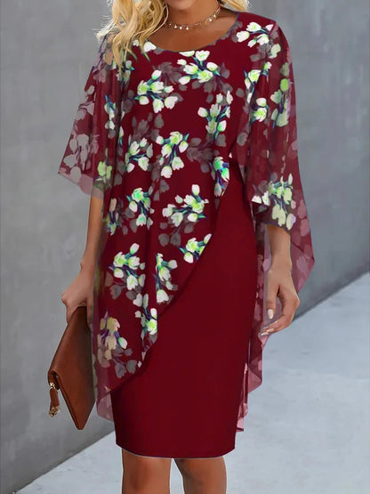 Dames Bruiloftsgast Midi Jurk met Chiffon Cape