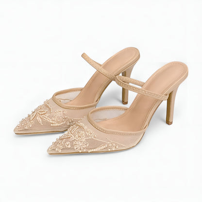 Dames Mesh Slingback Hakken Bloemenprint