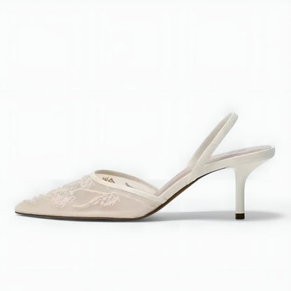 Dames Mesh Slingback Hakken Bloemenprint