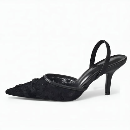 Dames Mesh Slingback Hakken Bloemenprint