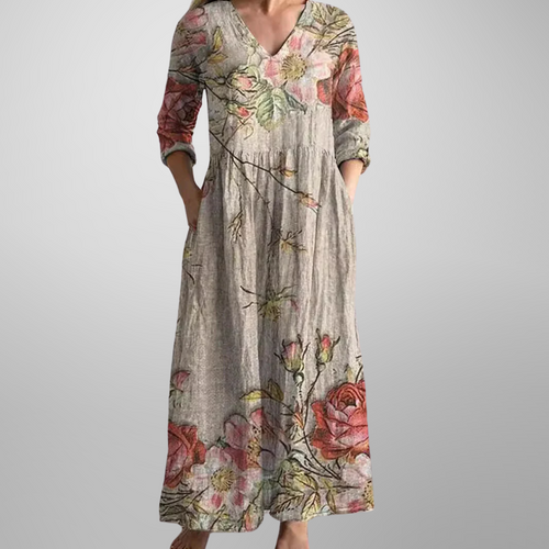 Dames Bloemenprint Maxi Jurk met V Hals