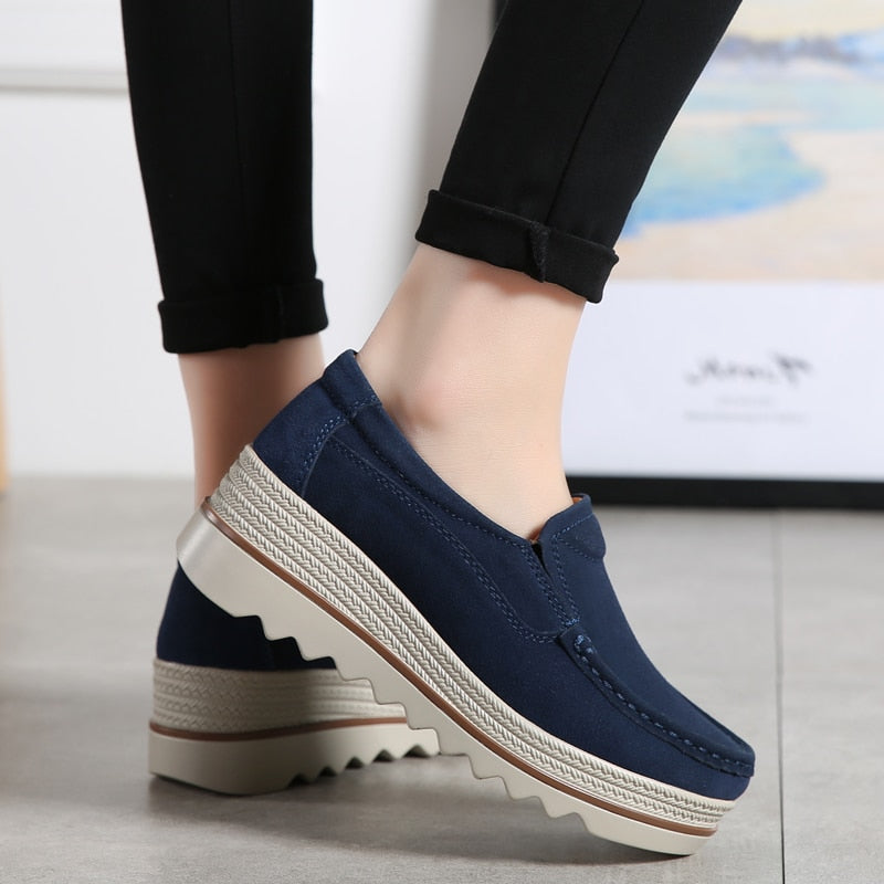 Dames Orthopedische Suède Loafers Platform Zool