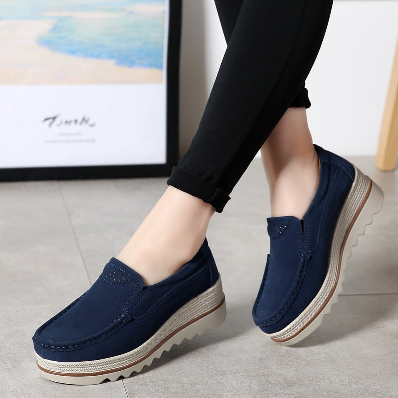 Dames Orthopedische Suède Loafers Platform Zool