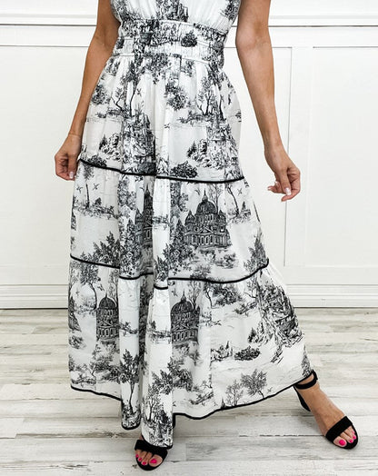 Dames Klassieke Toile Maxi Jurk