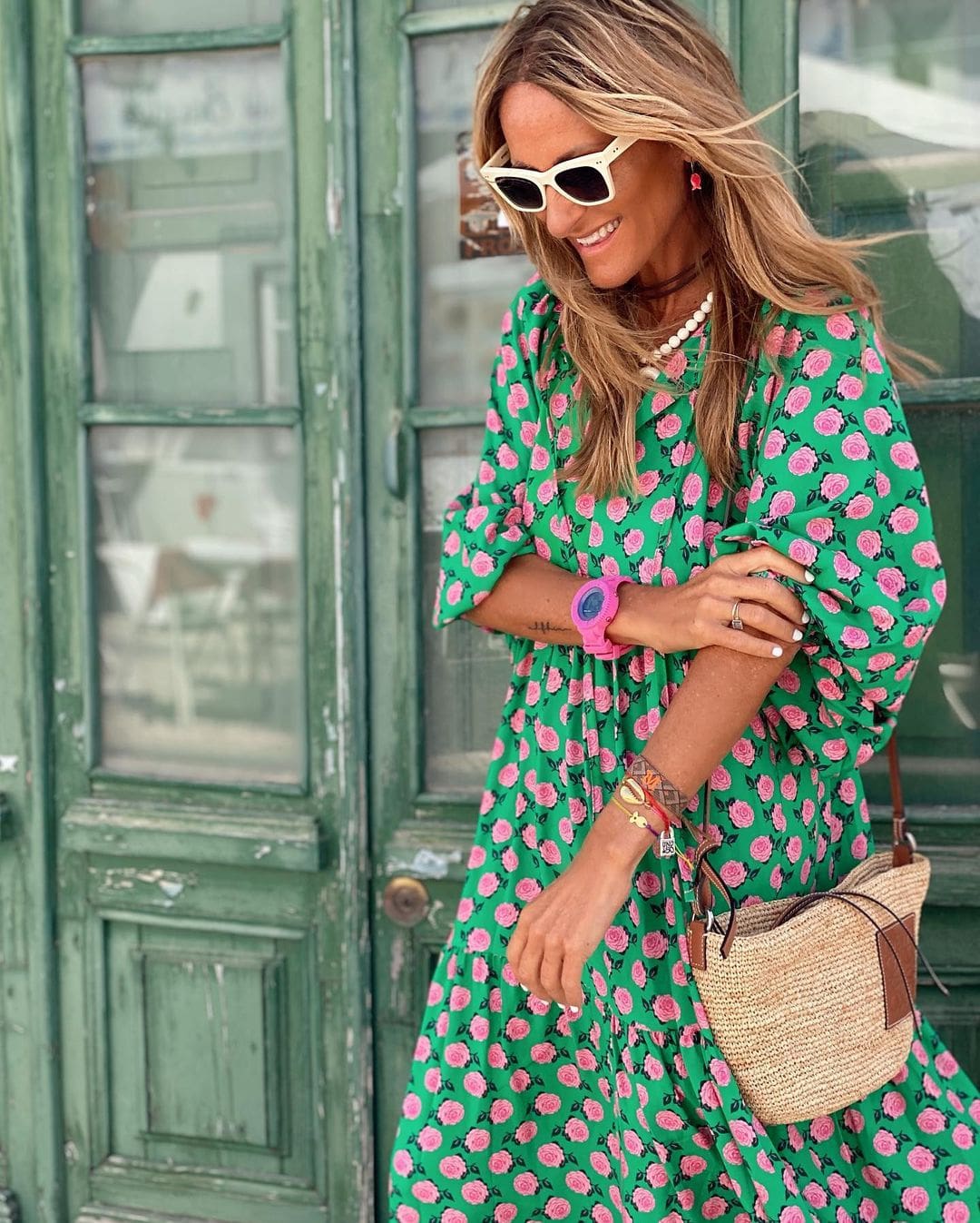 Dames Lente Maxi Jurk Patroon Lange Mouwen