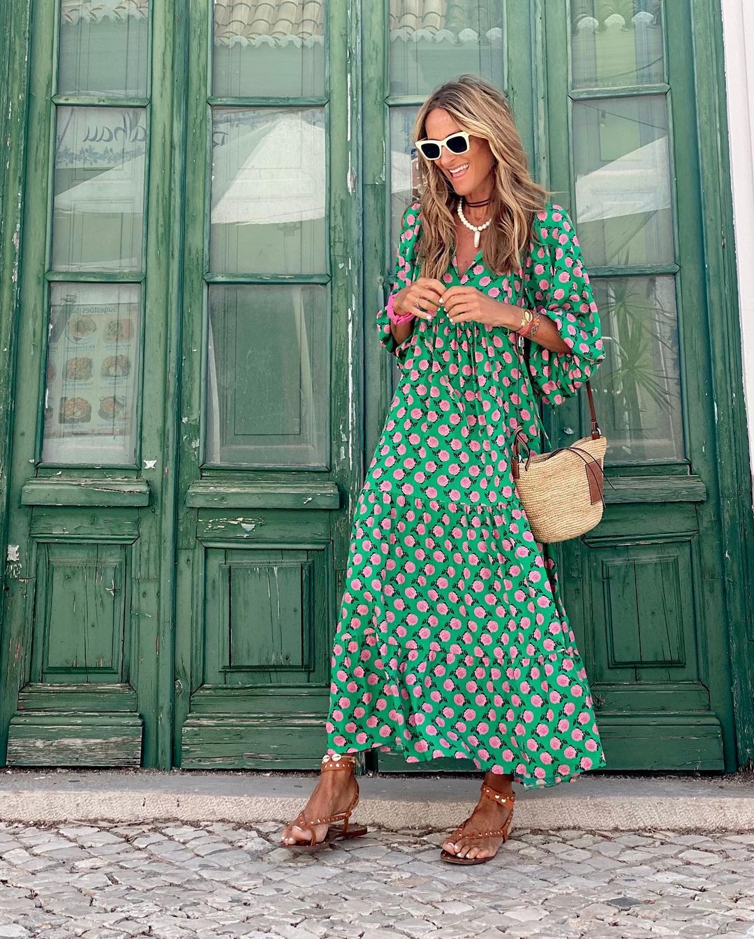 Dames Lente Maxi Jurk Patroon Lange Mouwen
