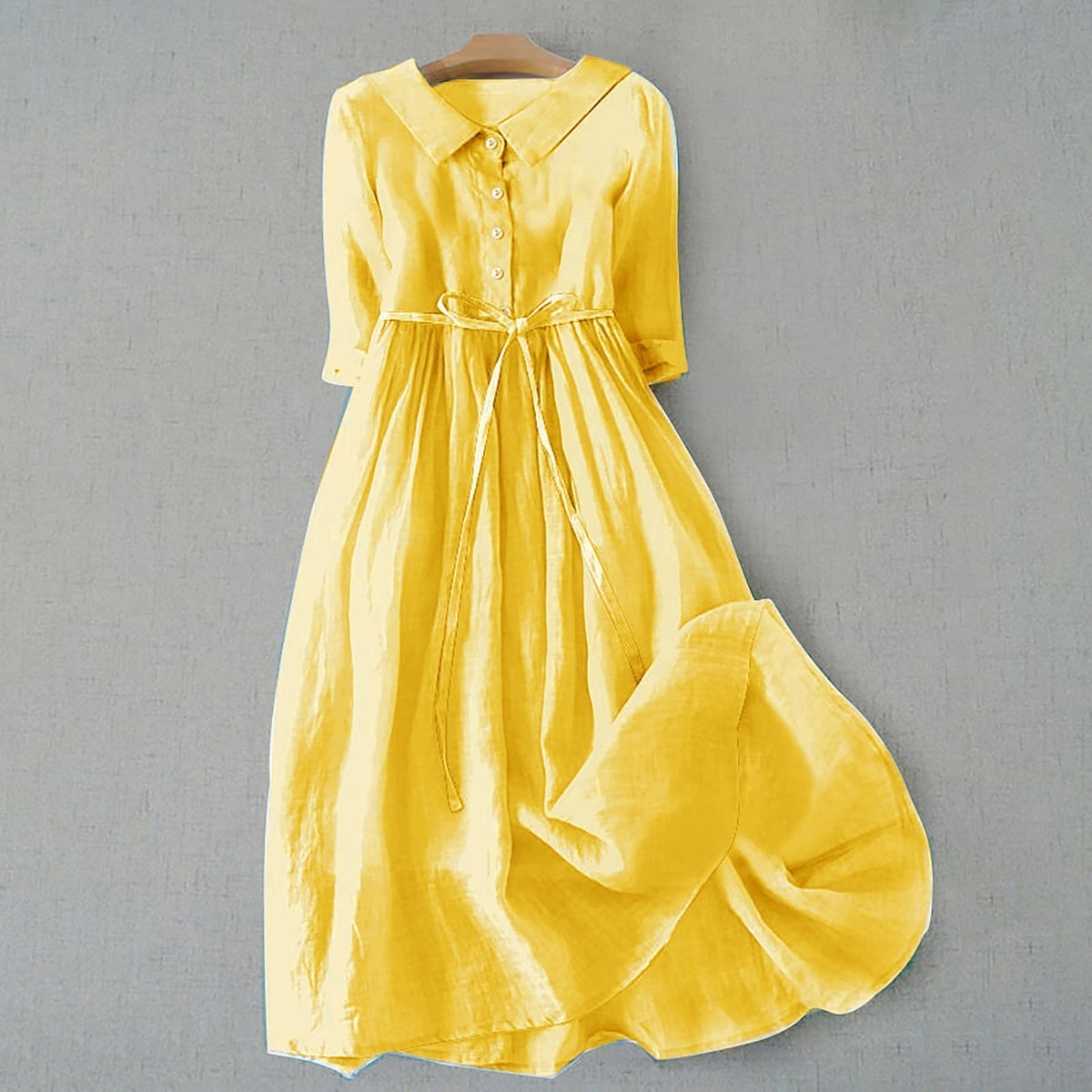 Dames Casual Midi Jurk met Geplooide Taille