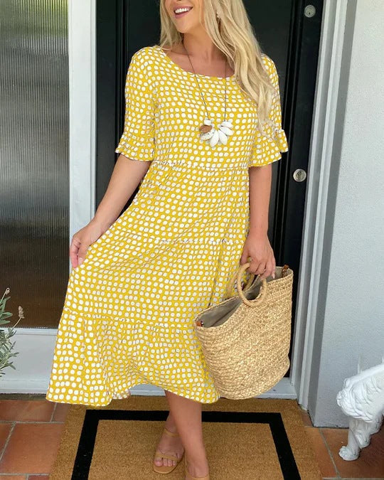 Dames Midi Jurk met Stippen Relaxte Pasvorm