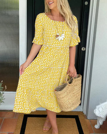 Dames Midi Jurk met Stippen Relaxte Pasvorm