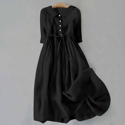 Dames Casual Midi Jurk met Geplooide Taille