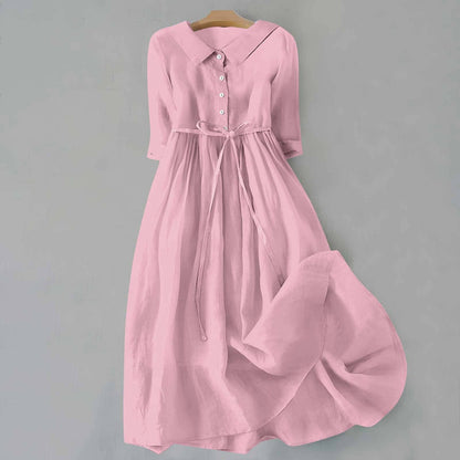 Dames Casual Midi Jurk met Geplooide Taille