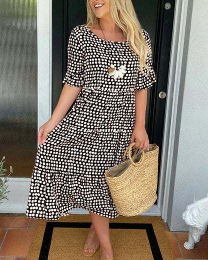 Dames Midi Jurk met Stippen Relaxte Pasvorm