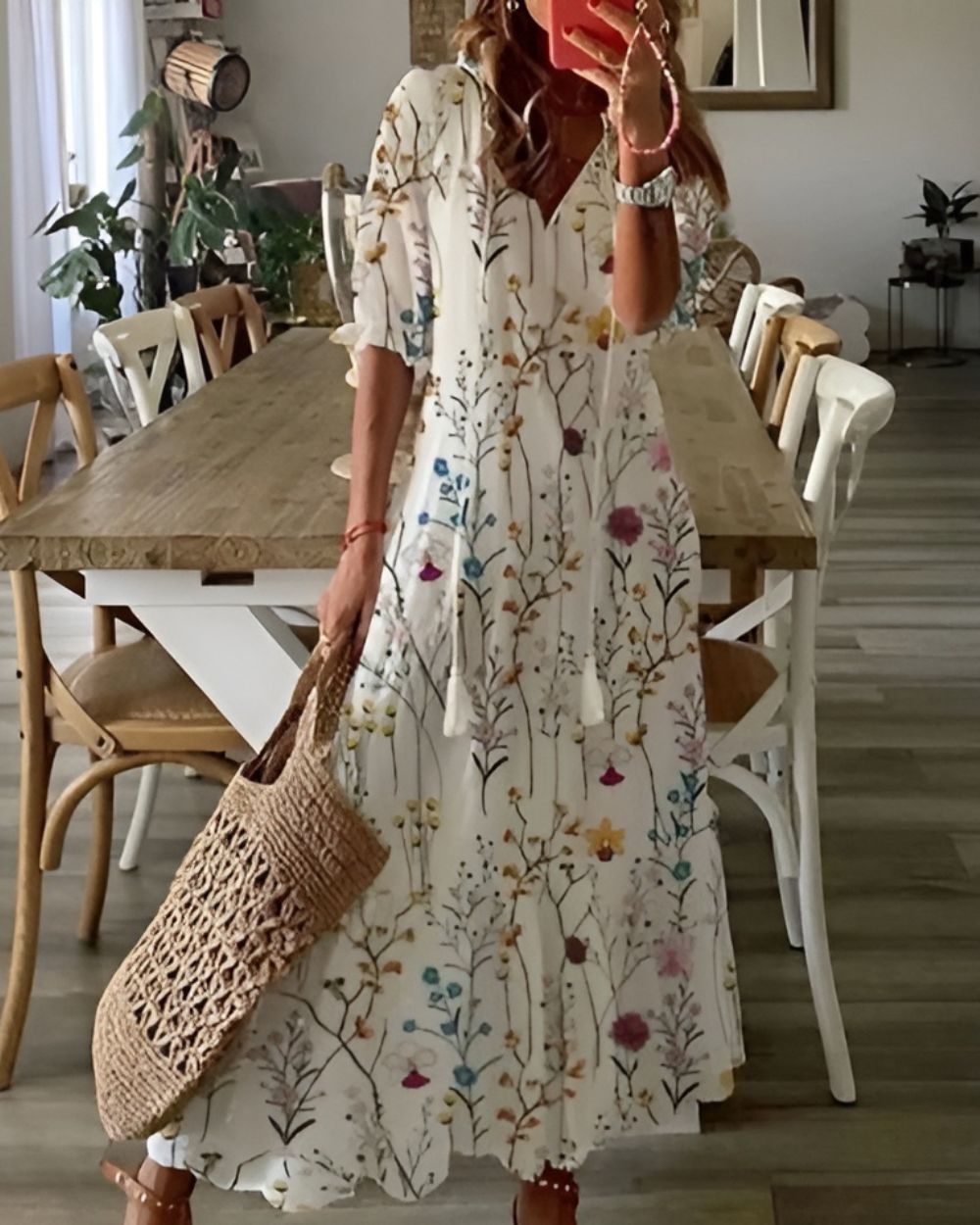 Dames Boho Midi Jurk met Bedekkend Ontwerp