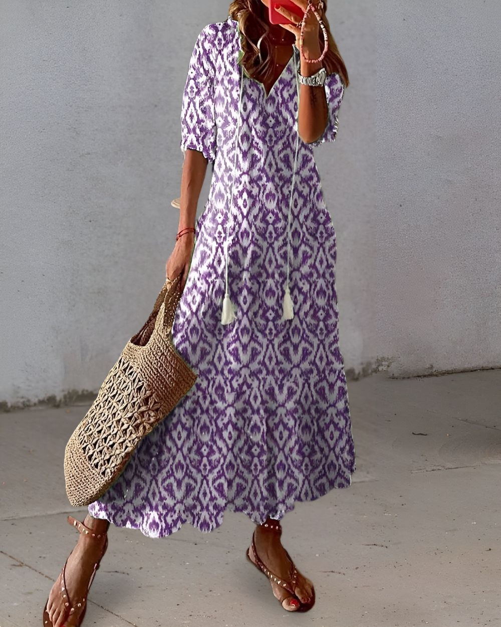 Dames Boho Midi Jurk met Bedekkend Ontwerp
