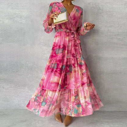 Dames Bloemenprint Wikkel Maxi Jurk met V Hals