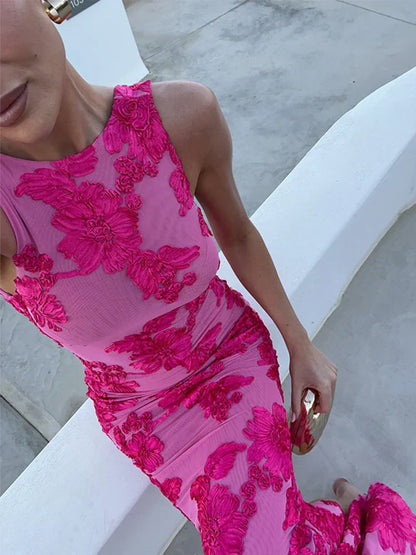 Dames Bloemenprint Maxi Jurk Zonder Mouwen