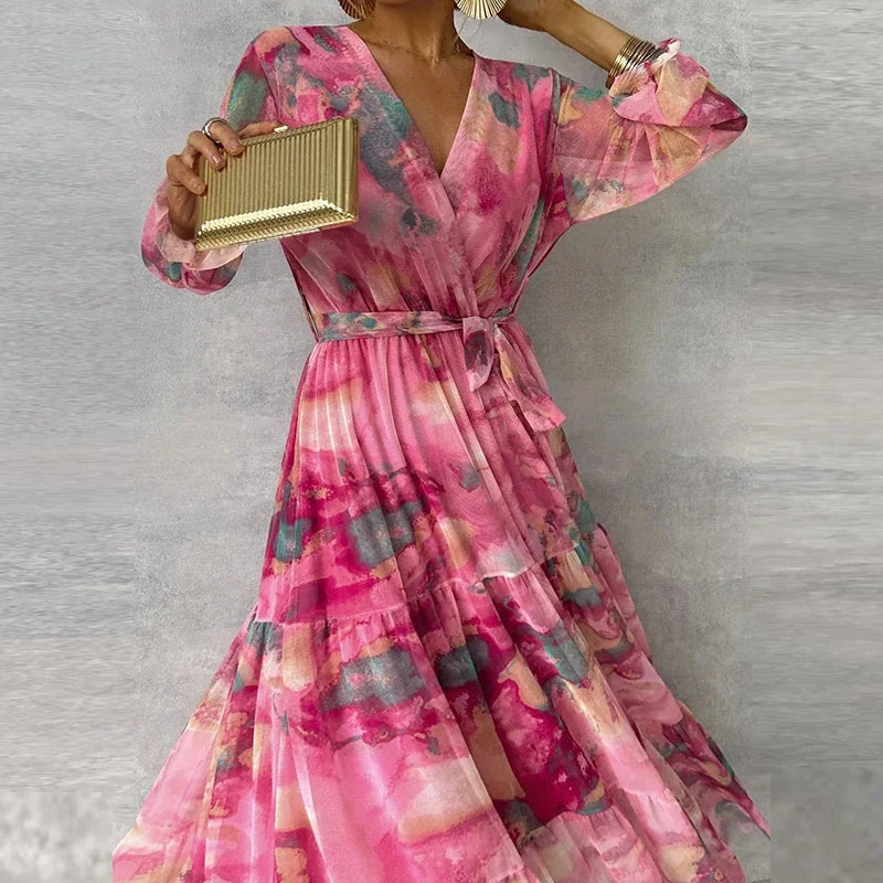 Dames Bloemenprint Wikkel Maxi Jurk met V Hals