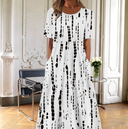 Dames Bloemenprint Midi Jurk Korte Mouwen
