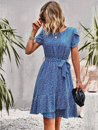 Dames Bloemenprint Midi Jurk met Tailleband