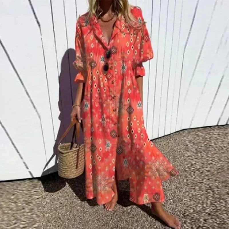 Dames Bohemian Maxi Jurk met Luchtige Pasvorm