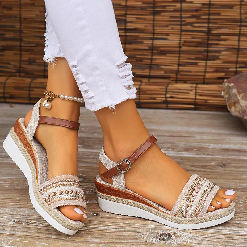 Dames Platform Sandalen met Versierde Bandjes