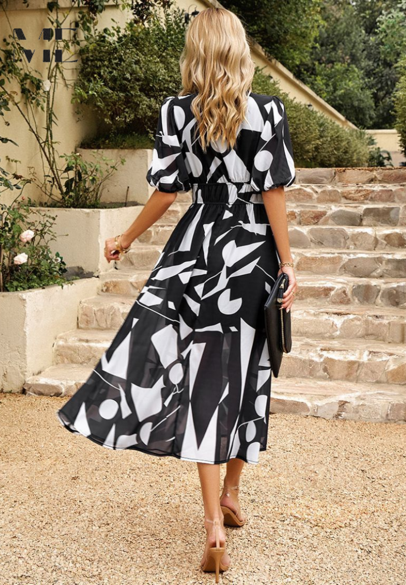 Dames Elegante Bloemenprint Midi Jurk