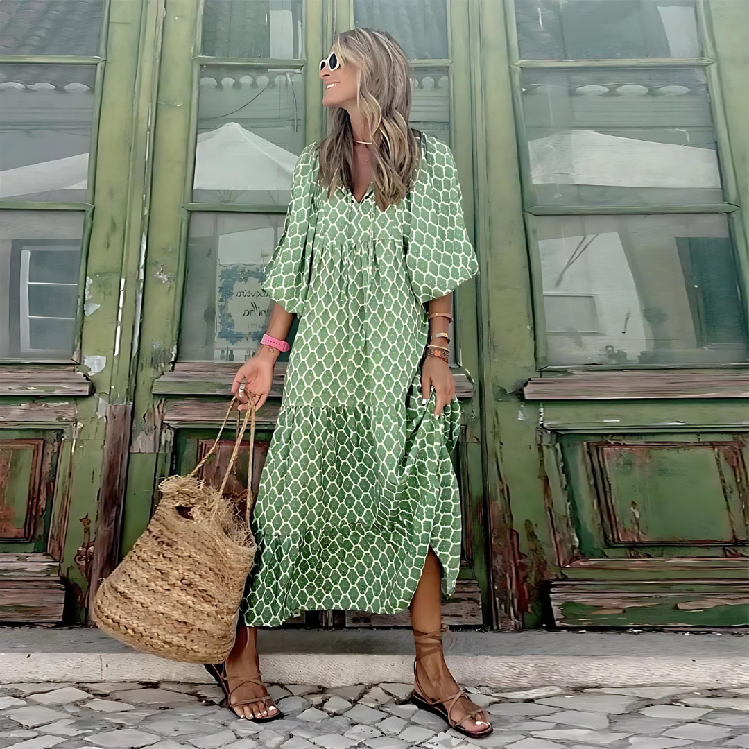 Dames Lente Maxi Jurk Patroon Lange Mouwen