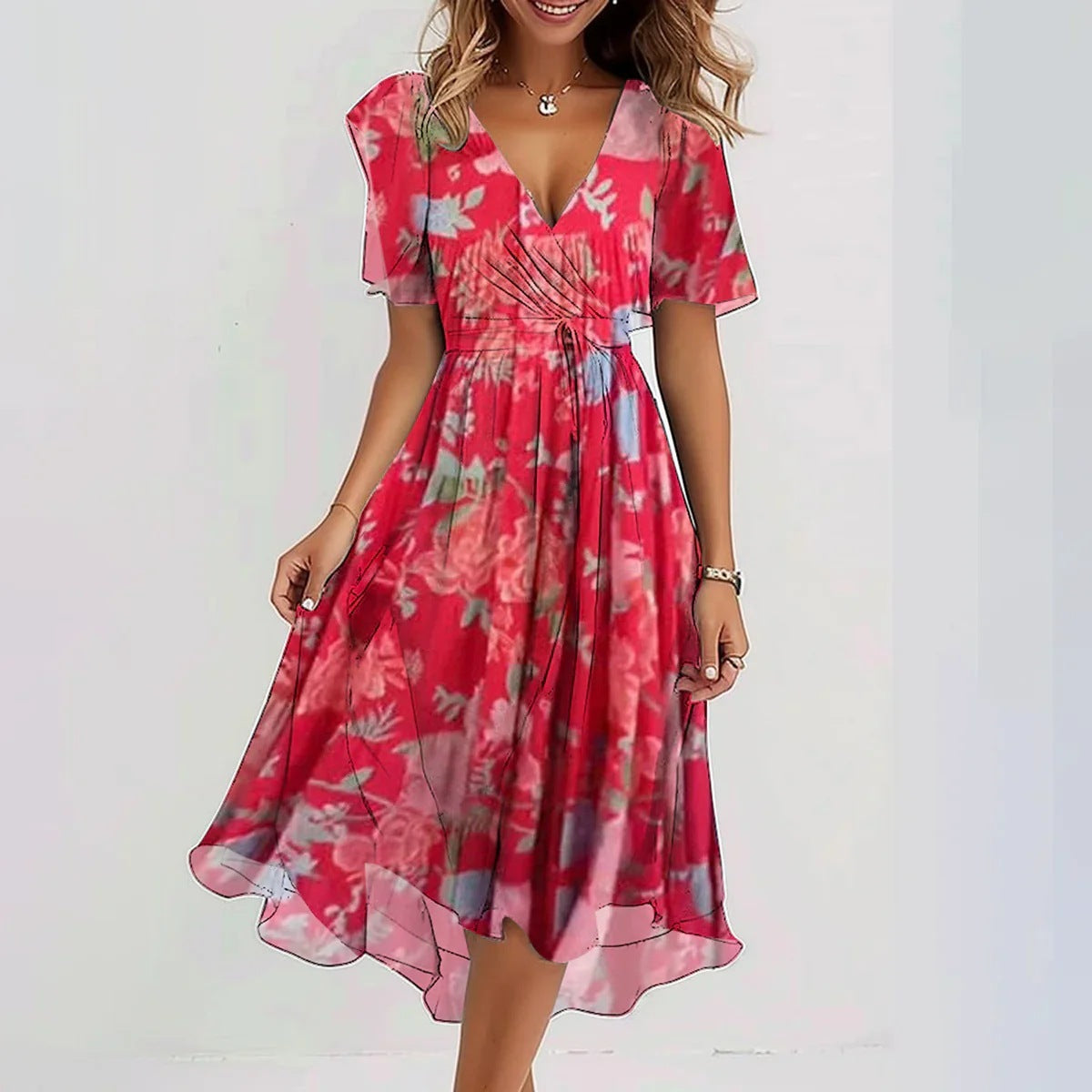 Dames Elegante Zomer Midi Jurk