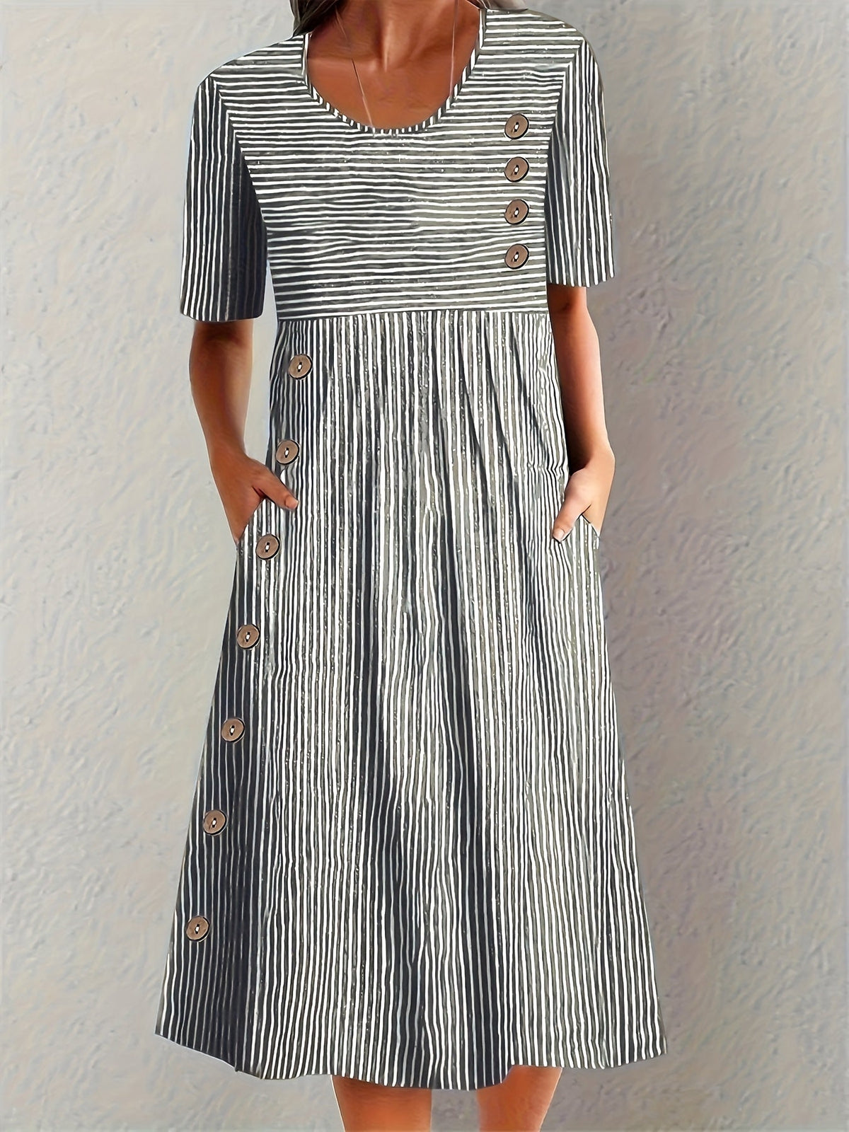 Dames Gestreepte Zomer Midi Jurk