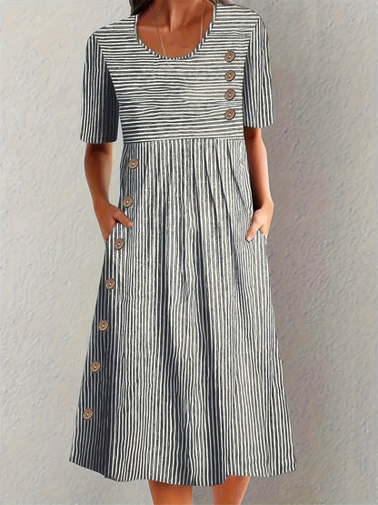Dames Gestreepte Zomer Midi Jurk