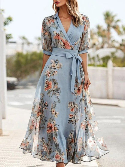 Dames Midi Jurk met Korte Pofmouwen