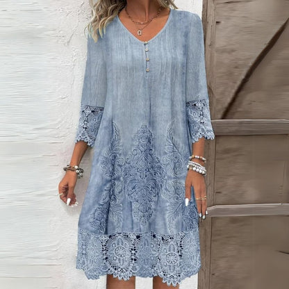 Dames Geborduurde Midi Jurk met V Hals