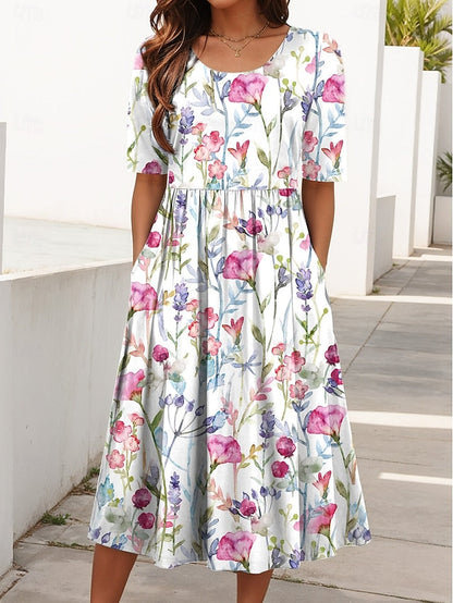 Dames Luchtige Midi Jurk Bloemenprint