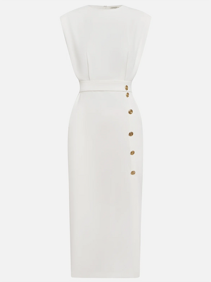 Dames Mouwloze Midi Jurk met Zijknopen