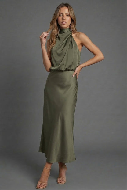 Dames Halter Midi Jurk Satijnen Stijl