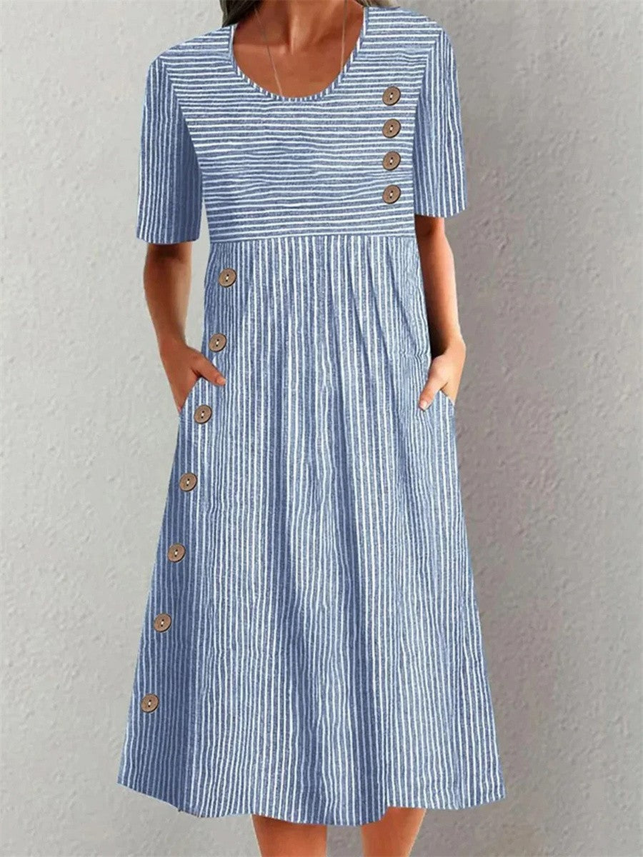 Dames Gestreepte Zomer Midi Jurk