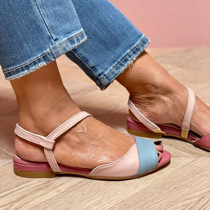 Dames Roze Colorblock Sandalen Asymmetrisch