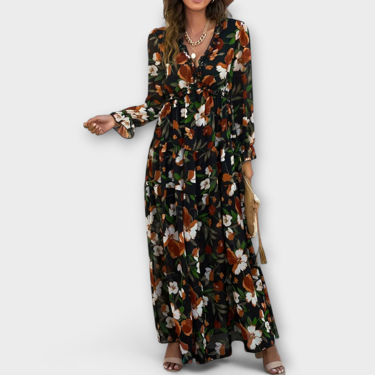 Dames Maxi Jurk V Hals Bloemenprint